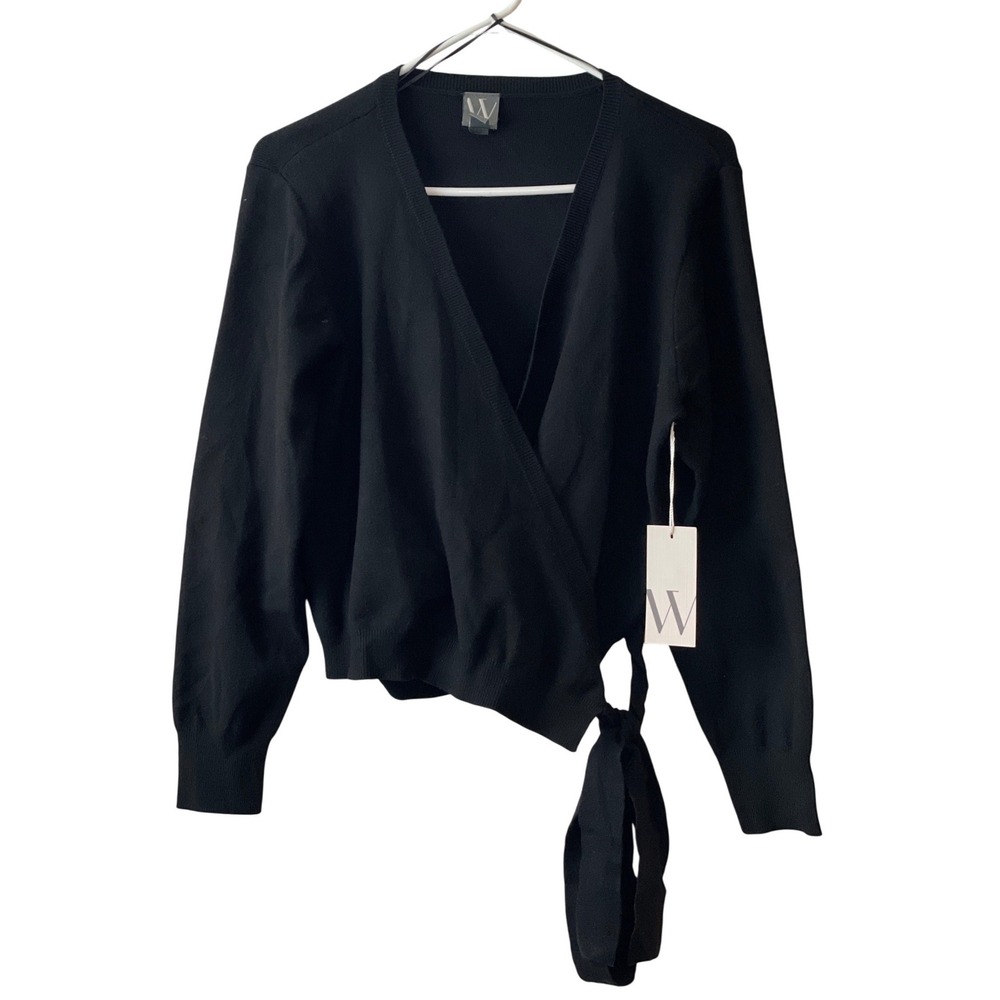 Worthington Wrap Cardigan Womens PXL‎ Black New V-Neck Side Tie Knit Sweater